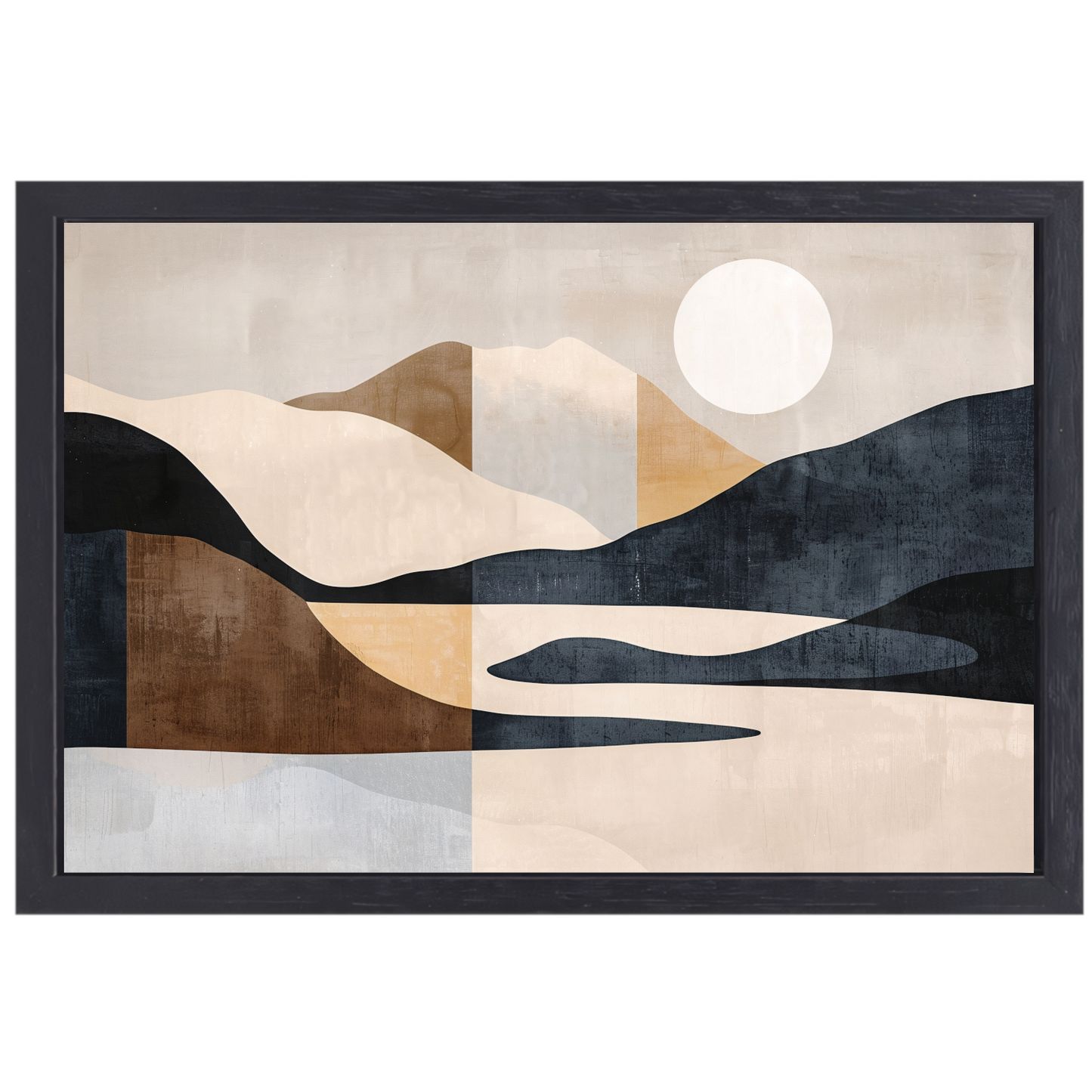 Abstracte Rivierlandschap in Aardetinten Monochrome Kunst canvas met baklijst