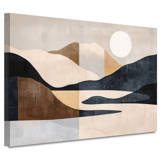 Abstracte Rivierlandschap in Aardetinten Monochrome Kunst canvas