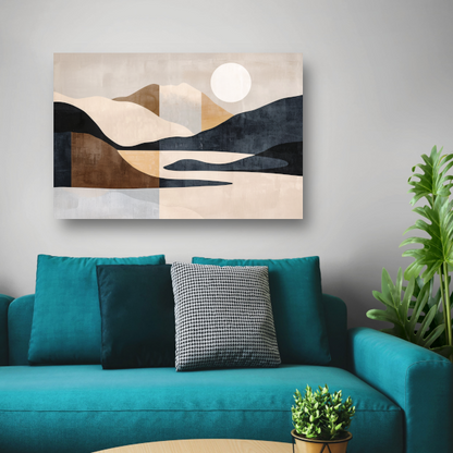 Abstracte Rivierlandschap in Aardetinten Monochrome Kunst canvas