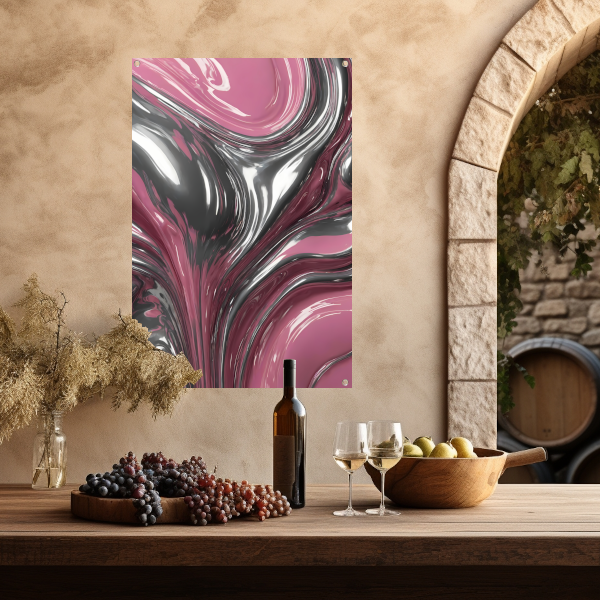 Reflectie van zilver en roze in abstractie tuinposter