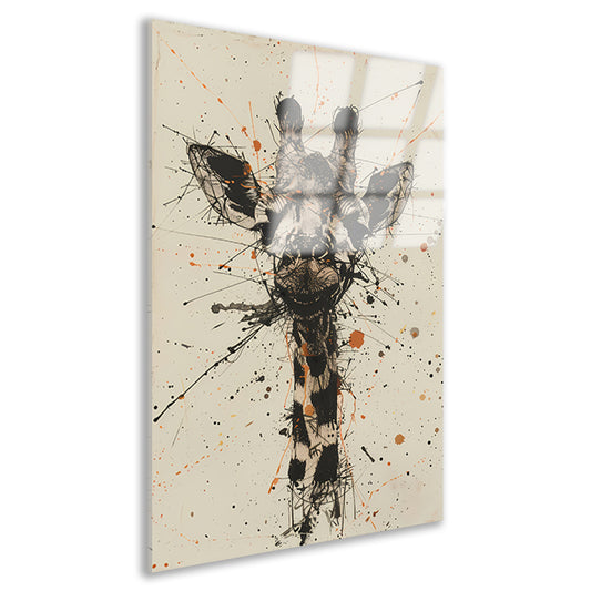 Dynamisch abstracte giraffe kunstwerk met spatten acrylglas