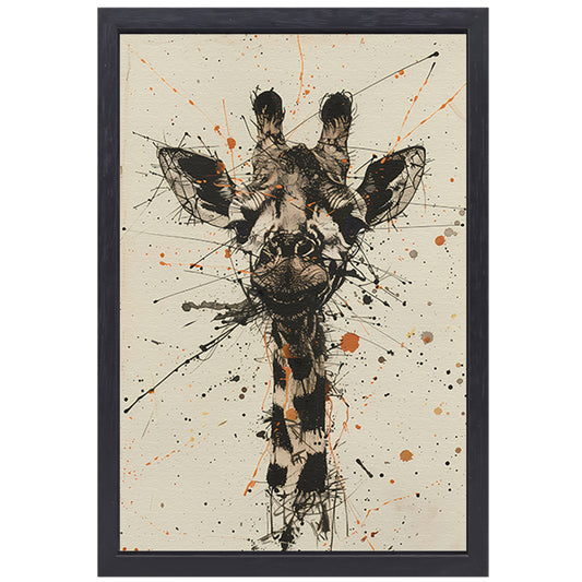 Dynamisch abstracte giraffe kunstwerk met spatten canvas met baklijst
