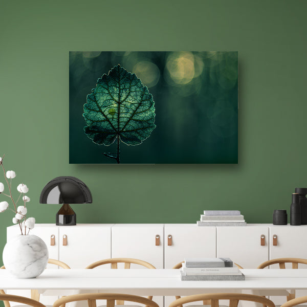 Gedetailleerde bladnerven in een verlicht schaduwspel canvas