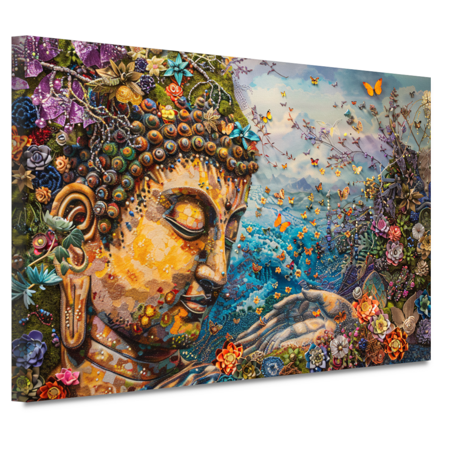 Boeddha in bloei met vlinders en natuur canvas