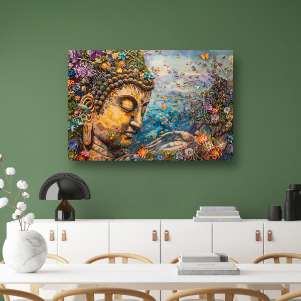 Boeddha in bloei met vlinders en natuur canvas
