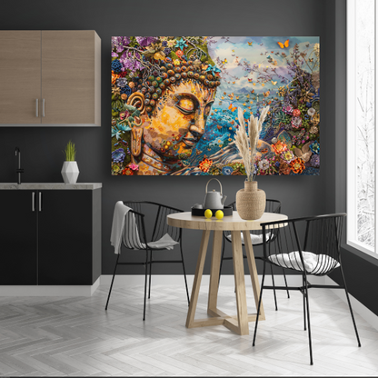 Boeddha in bloei met vlinders en natuur canvas