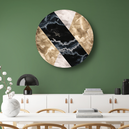 Zwart-wit marmeren behang met aders aluminium muurcirkel