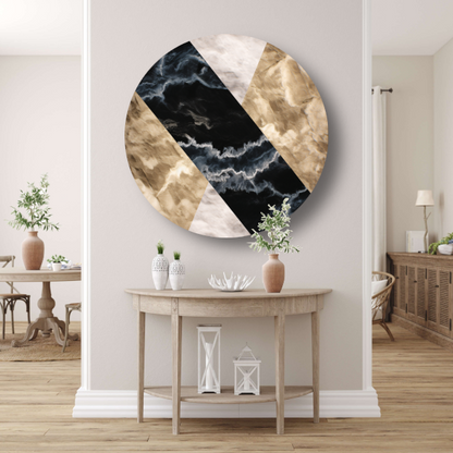 Zwart-wit marmeren behang met aders aluminium muurcirkel