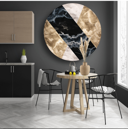 Zwart-wit marmeren behang met aders aluminium muurcirkel