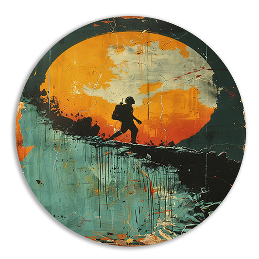 Silhouet van een figuur tegen een Kleurrijk maan aluminium muurcirkel