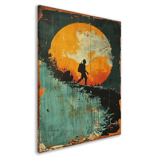 Silhouet van een figuur tegen een Kleurrijk maan canvas