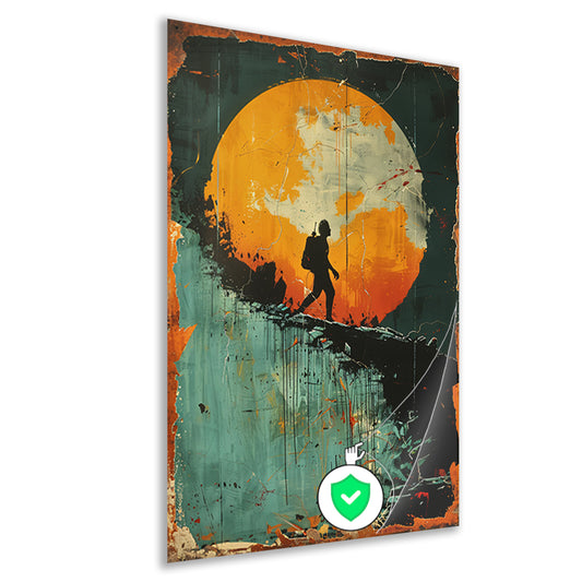 Silhouet van een figuur tegen een Kleurrijk maan poster