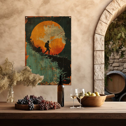 Silhouet van een figuur tegen een Kleurrijk maan tuinposter