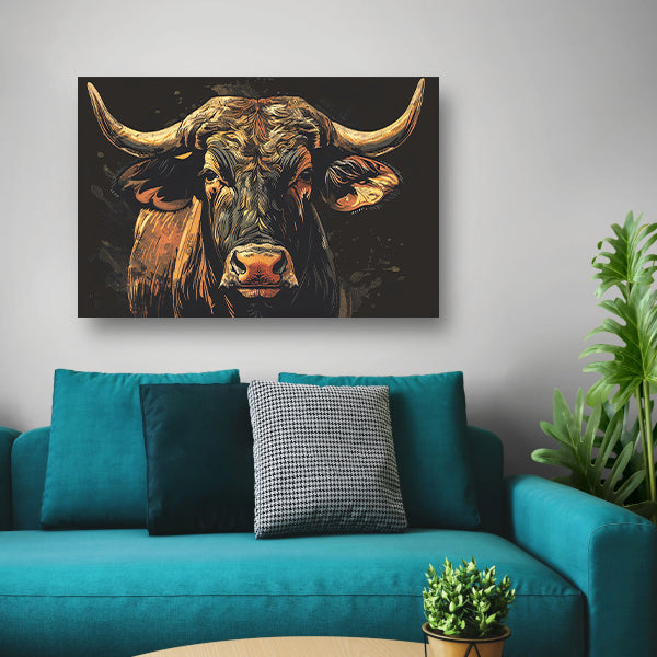 Majestueuze stier in klassieke kunststijlenposter