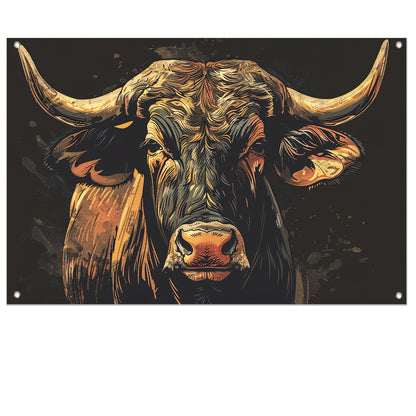 Majestueuze stier in klassieke kunststijlen tuinposter