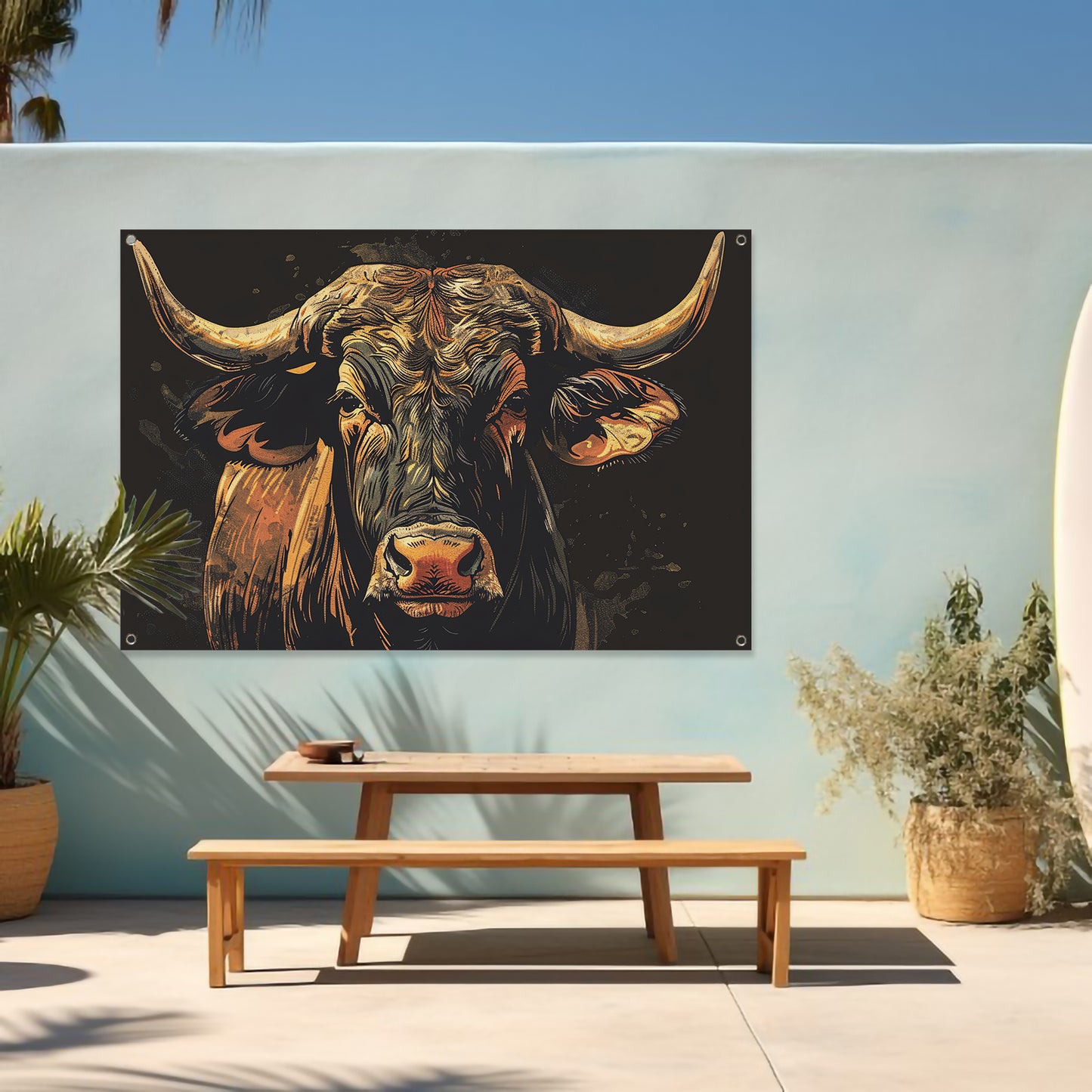 Majestueuze stier in klassieke kunststijlen tuinposter