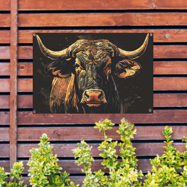 Majestueuze stier in klassieke kunststijlen tuinposter