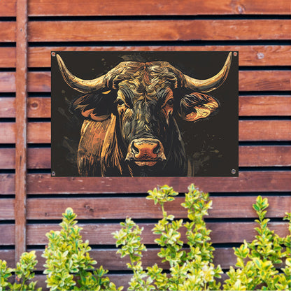 Majestueuze stier in klassieke kunststijlen tuinposter