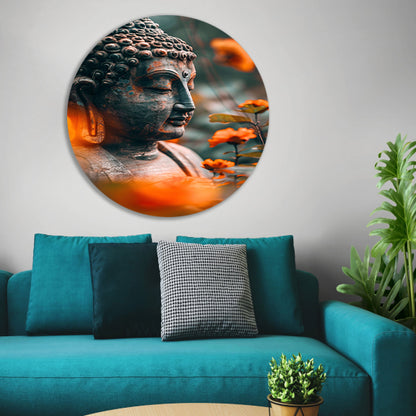 Boeddha in serene contemplatie met bloemen forex muurcirkel