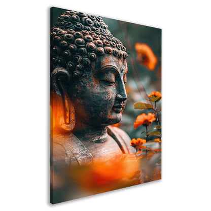 Boeddha in serene contemplatie met bloemen canvas