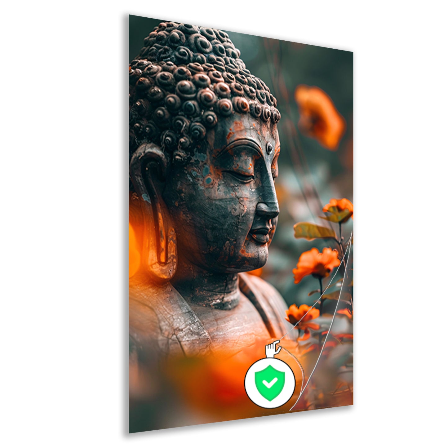 Boeddha in serene contemplatie met bloemen poster