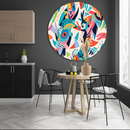 Abstracte kleurrijke dieren in moderne kunst aluminium muurcirkel