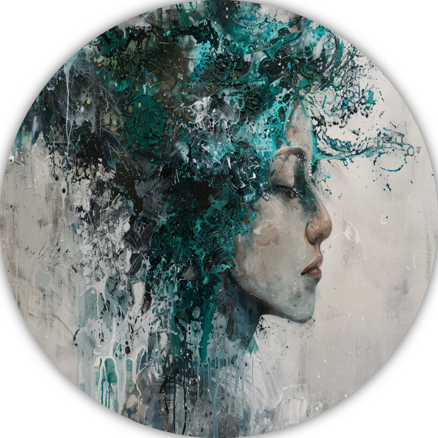 Abstract Profiel van een Vrouw in Turquoise forex muurcirkel