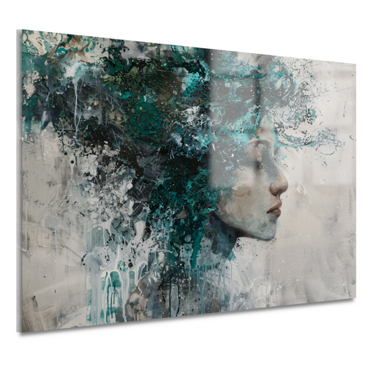 Abstract Profiel van een Vrouw in Turquoise acrylglas