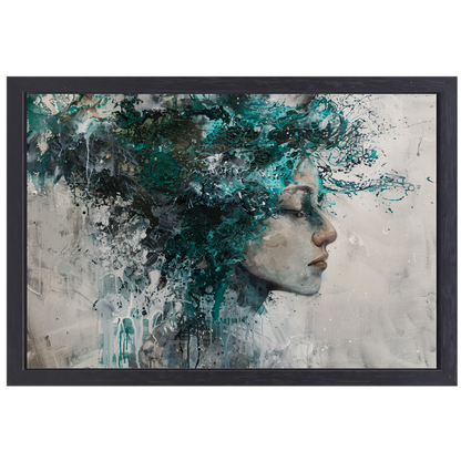 Abstract Profiel van een Vrouw in Turquoise canvas met baklijst