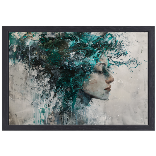 Abstract Profiel van een Vrouw in Turquoise canvas met baklijst