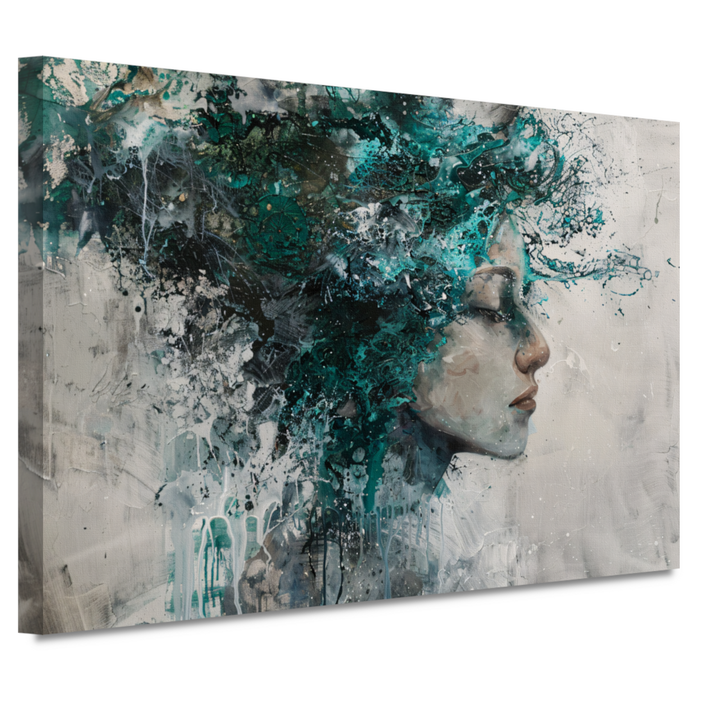 Abstract Profiel van een Vrouw in Turquoise canvas