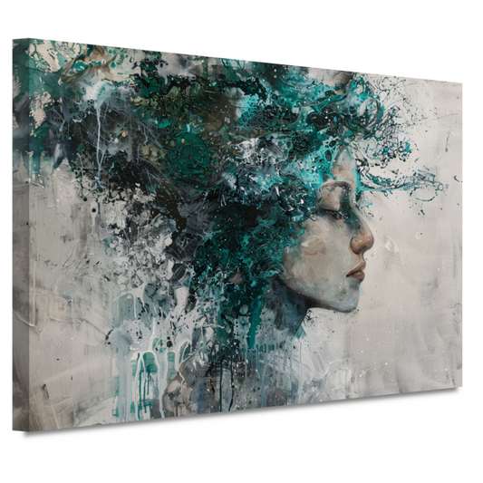 Abstract Profiel van een Vrouw in Turquoise canvas