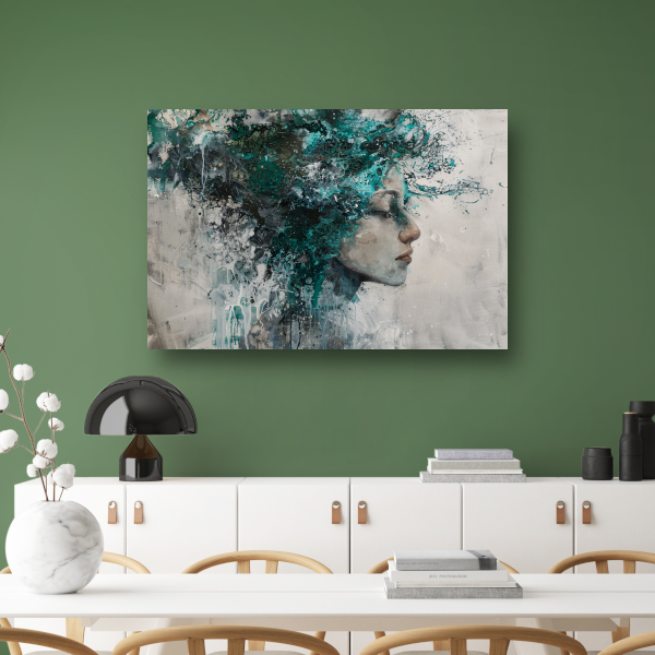 Abstract Profiel van een Vrouw in Turquoise poster
