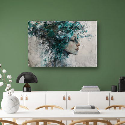Abstract Profiel van een Vrouw in Turquoise poster