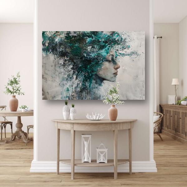 Abstract Profiel van een Vrouw in Turquoise poster