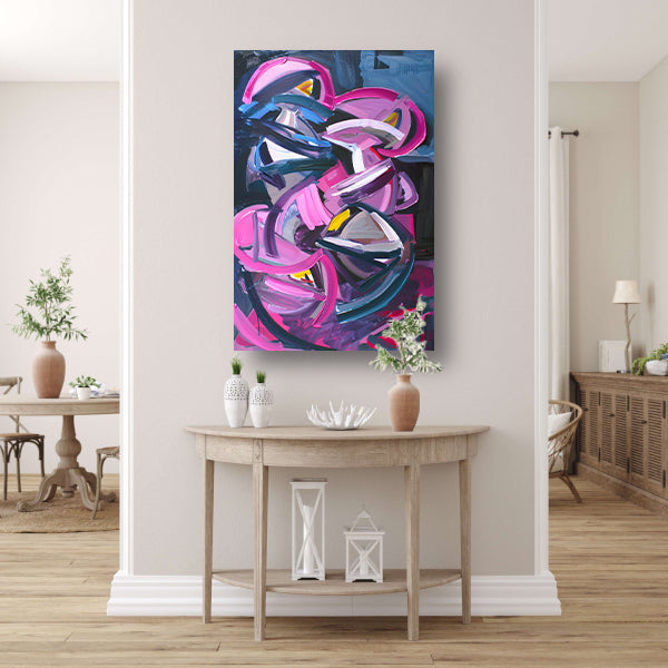 Dynamisch abstract schilderij met levendige kleuren canvas met baklijst