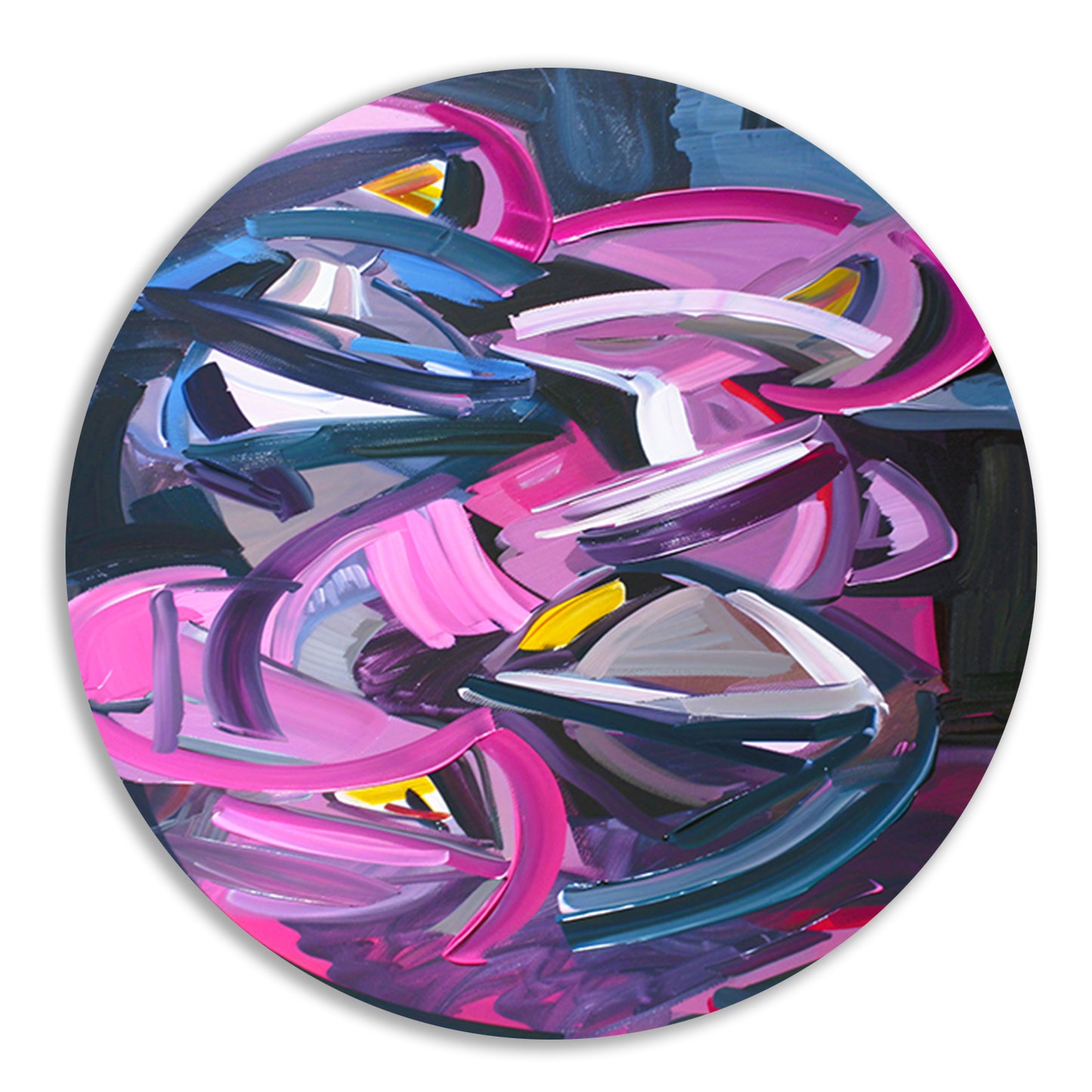 Dynamisch abstract schilderij met levendige kleuren forex muurcirkel