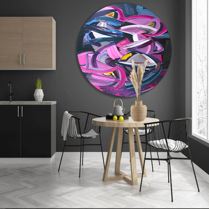 Dynamisch abstract schilderij met levendige kleuren forex muurcirkel