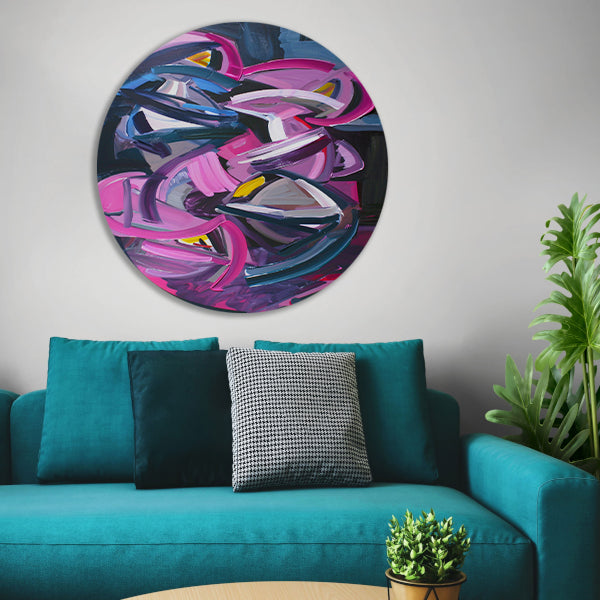 Dynamisch abstract schilderij met levendige kleuren forex muurcirkel