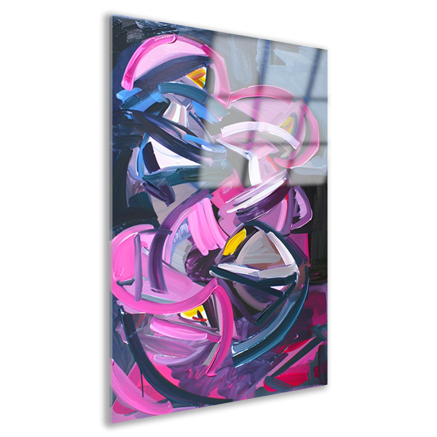 Dynamisch abstract schilderij met levendige kleuren acrylglas