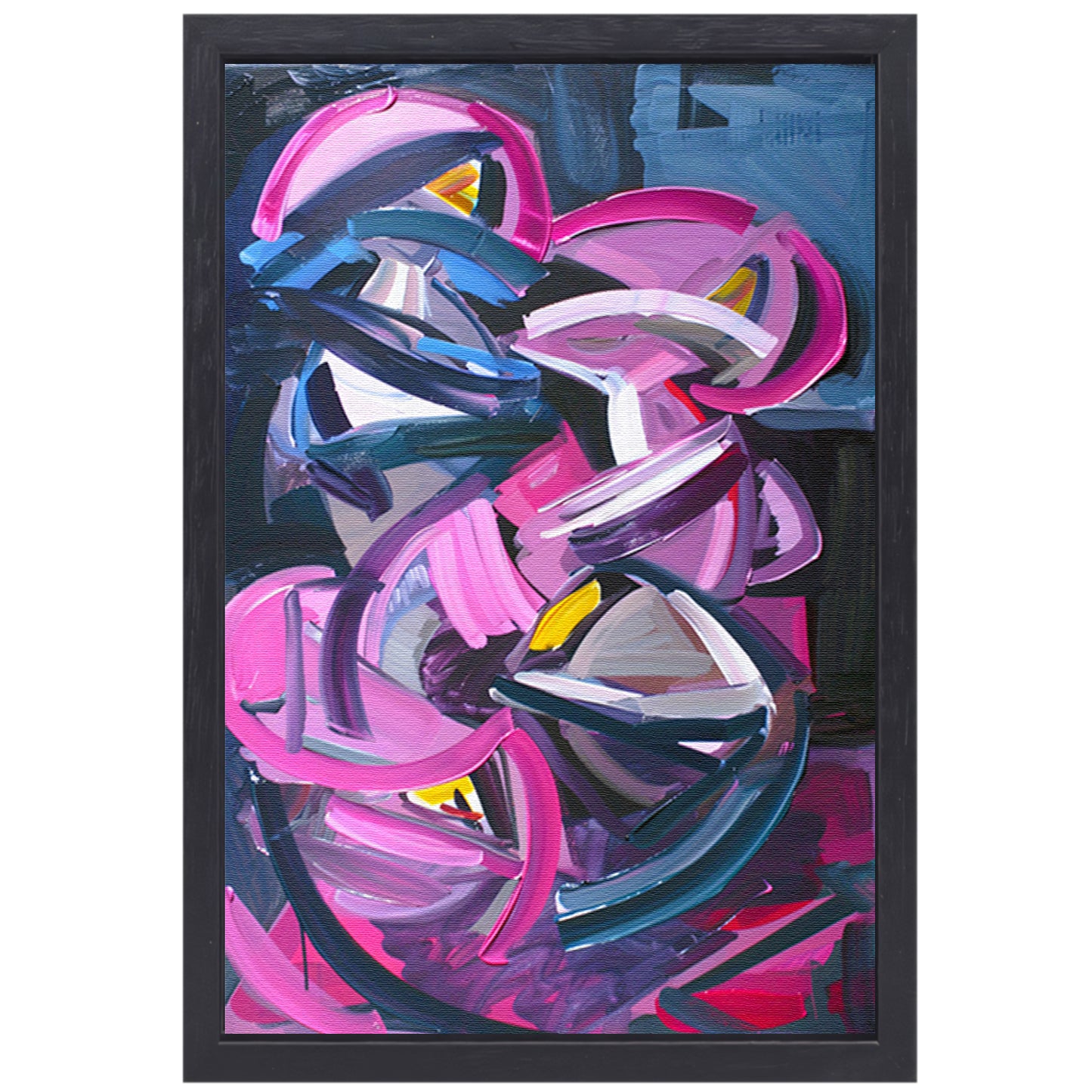 Dynamisch abstract schilderij met levendige kleuren canvas met baklijst