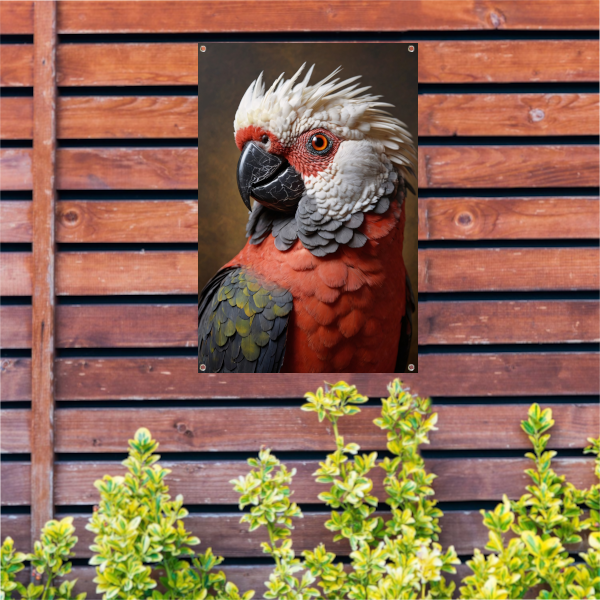 Red and White Parrot with Artistic Flare tuinposter