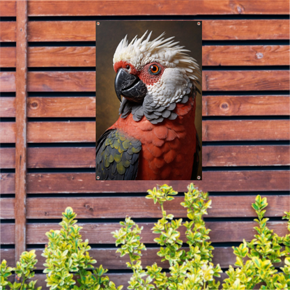 Red and White Parrot with Artistic Flare tuinposter