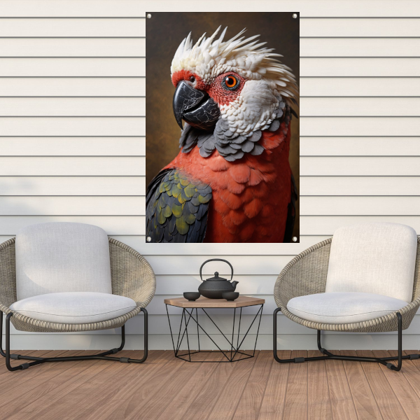 Red and White Parrot with Artistic Flare tuinposter