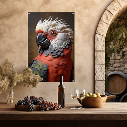 Red and White Parrot with Artistic Flare tuinposter