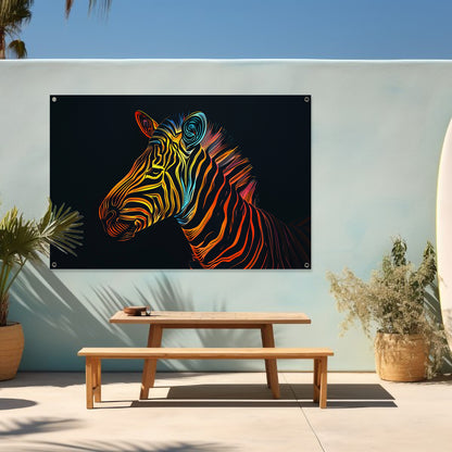 Abstracte Neon Zebra met Psychedelische Patronen   tuinposter