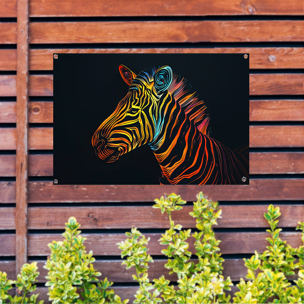 Abstracte Neon Zebra met Psychedelische Patronen   tuinposter