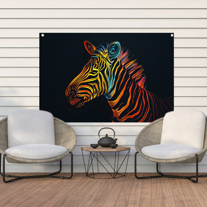 Abstracte Neon Zebra met Psychedelische Patronen   tuinposter
