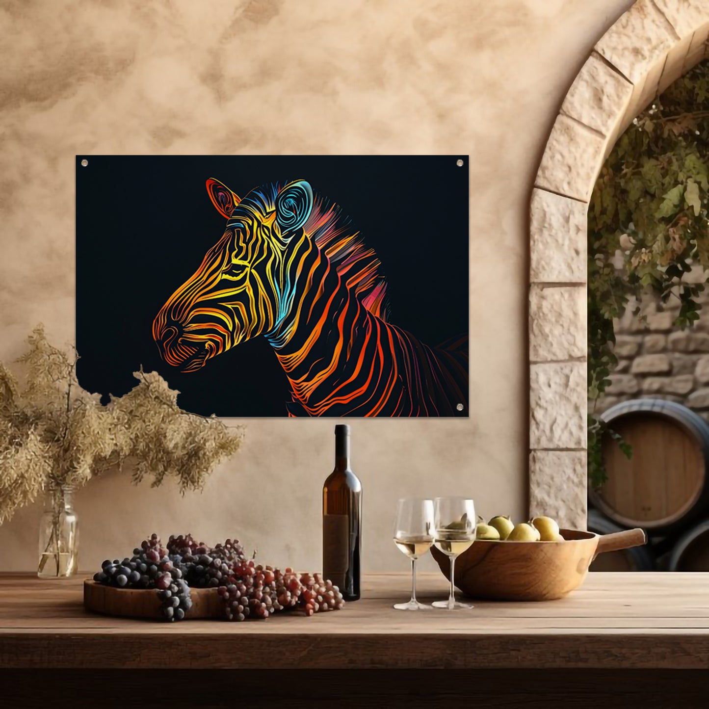 Abstracte Neon Zebra met Psychedelische Patronen   tuinposter