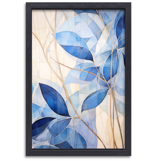 Minimalistisch schilderij met blauwe bladeren canvas met baklijst
